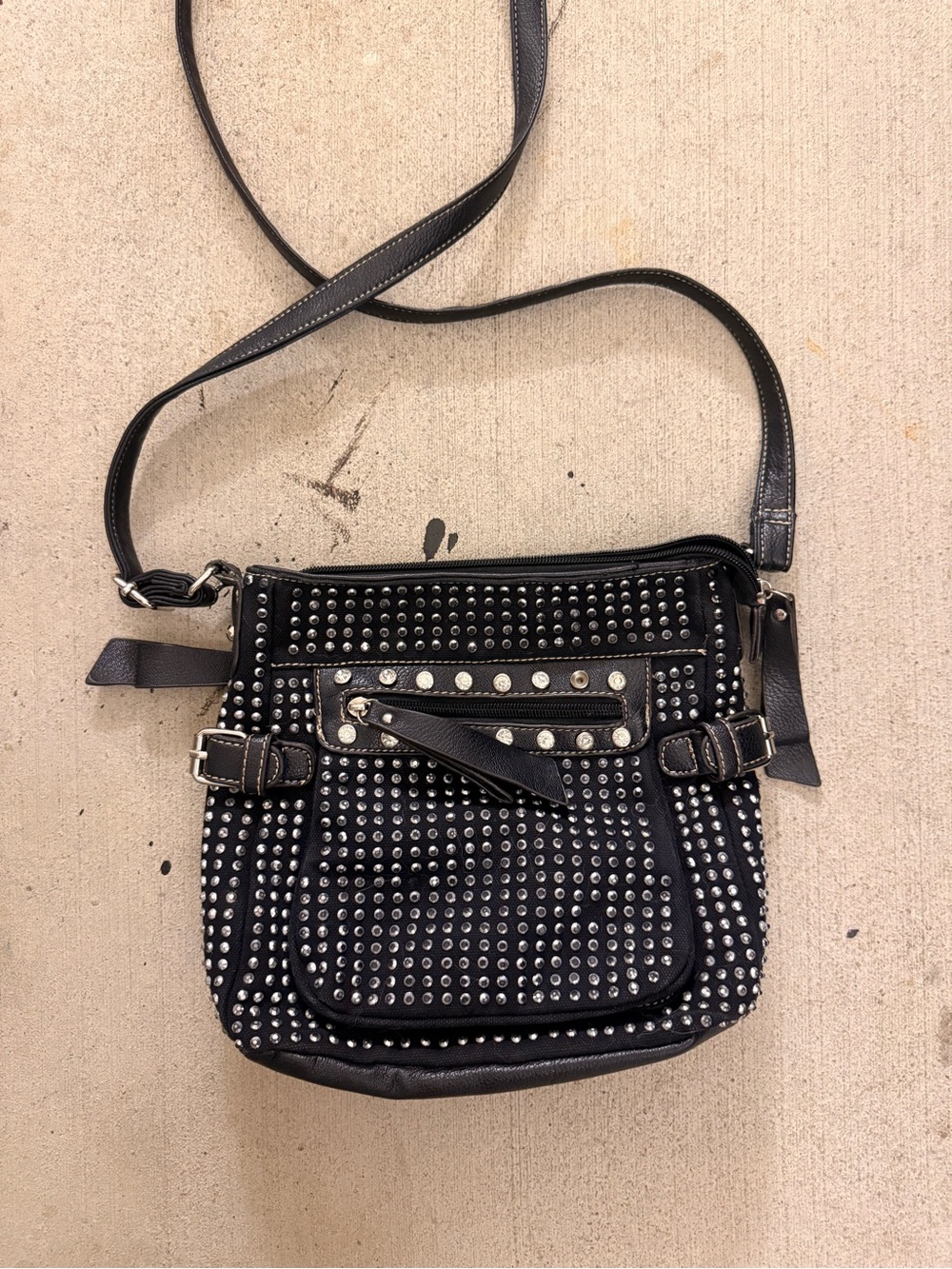 Studded Black Crossbody Bag - Unbranded